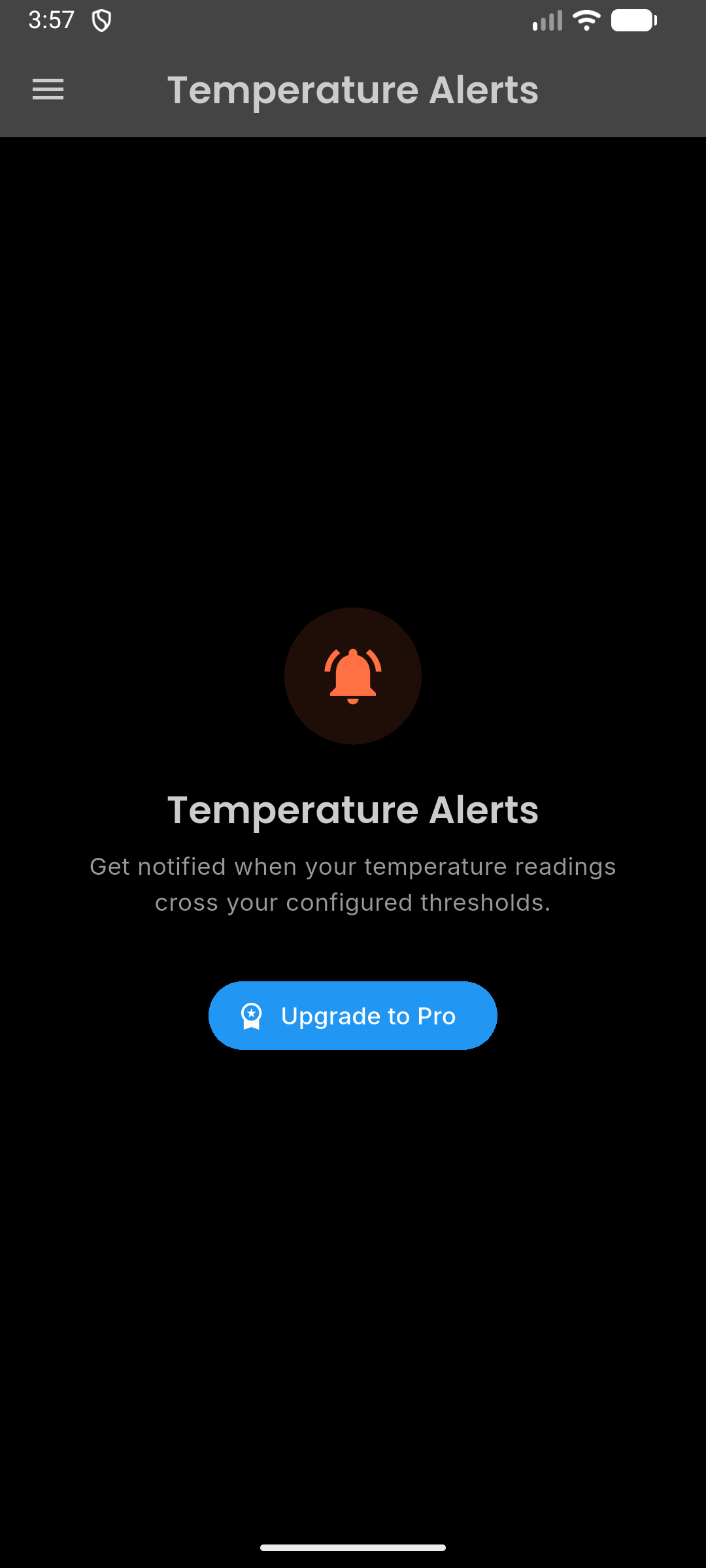 Temperature alerts screen