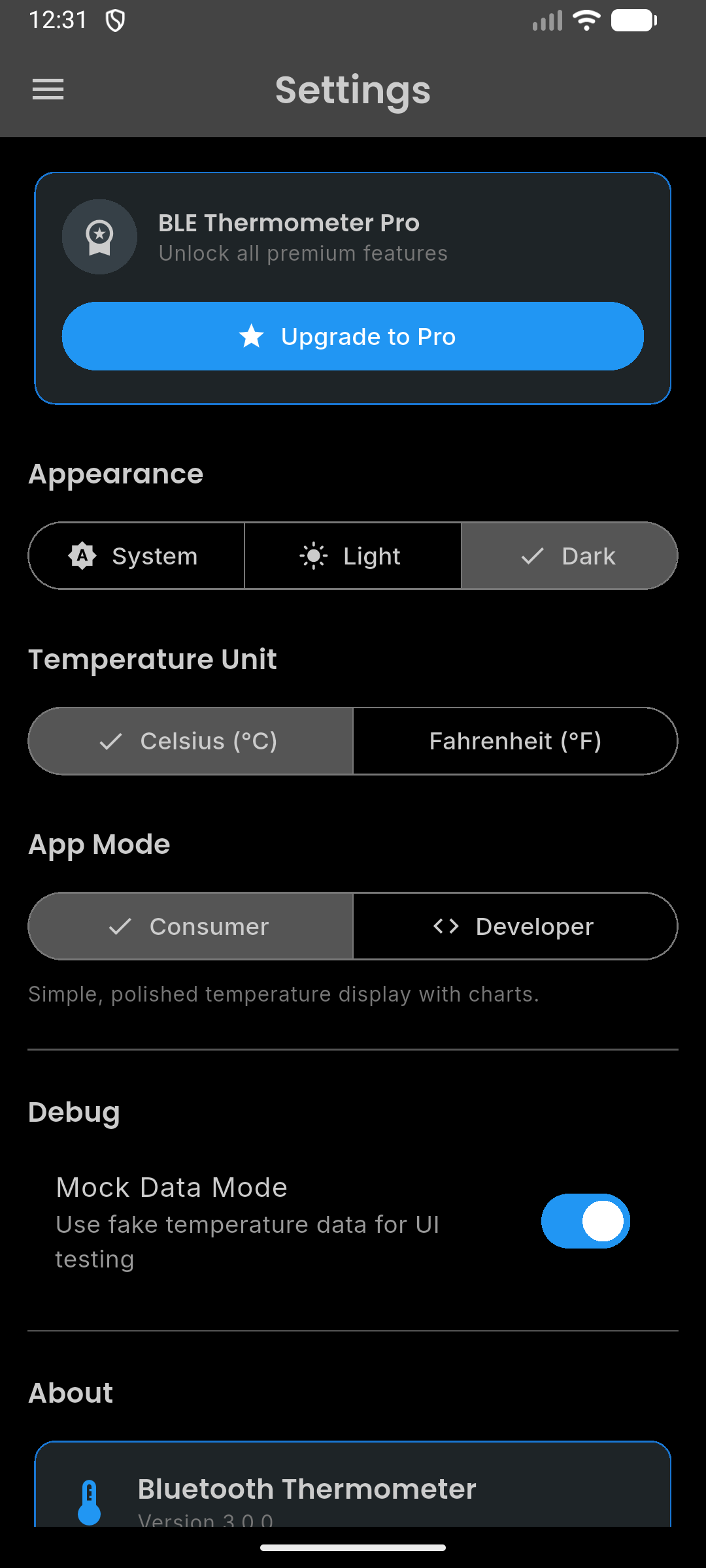 Settings screen
